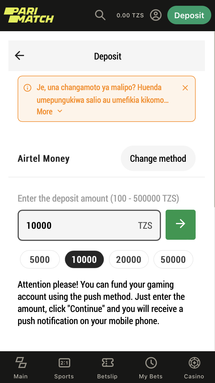 Deposit Money with Airtel at Parimatch