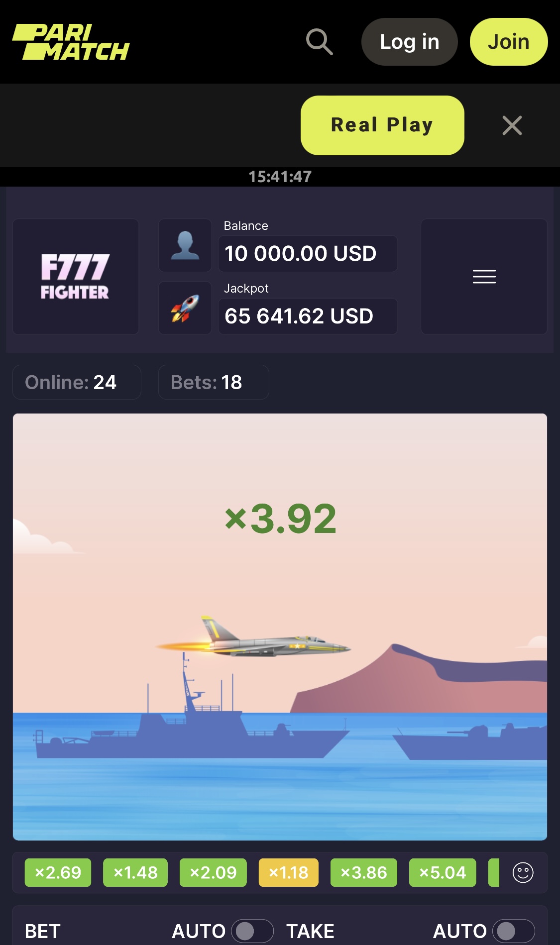 F777 Fighter instant game on Parimatch