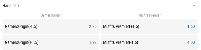 GamersOrigin vs Misfits Premier in handicap LoL esports betting on Parimatch  