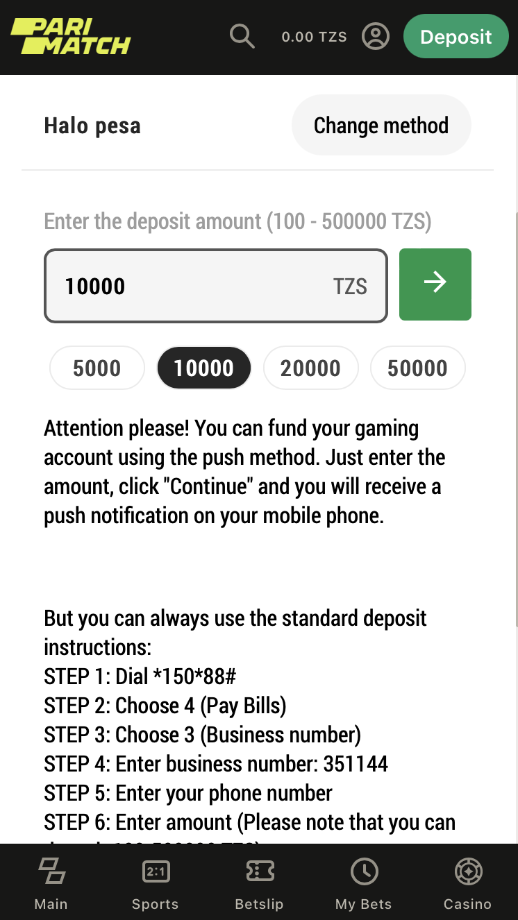 Deposit money using Halo Pesa on Parimatch