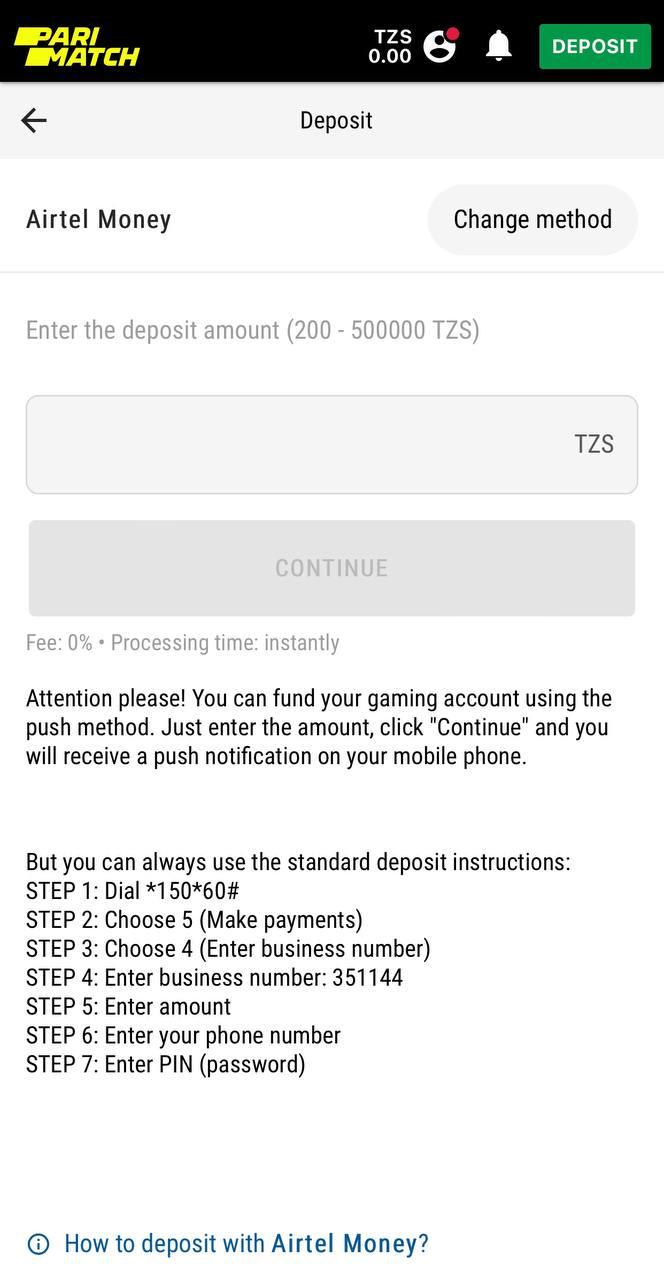 Deposit with Airtel