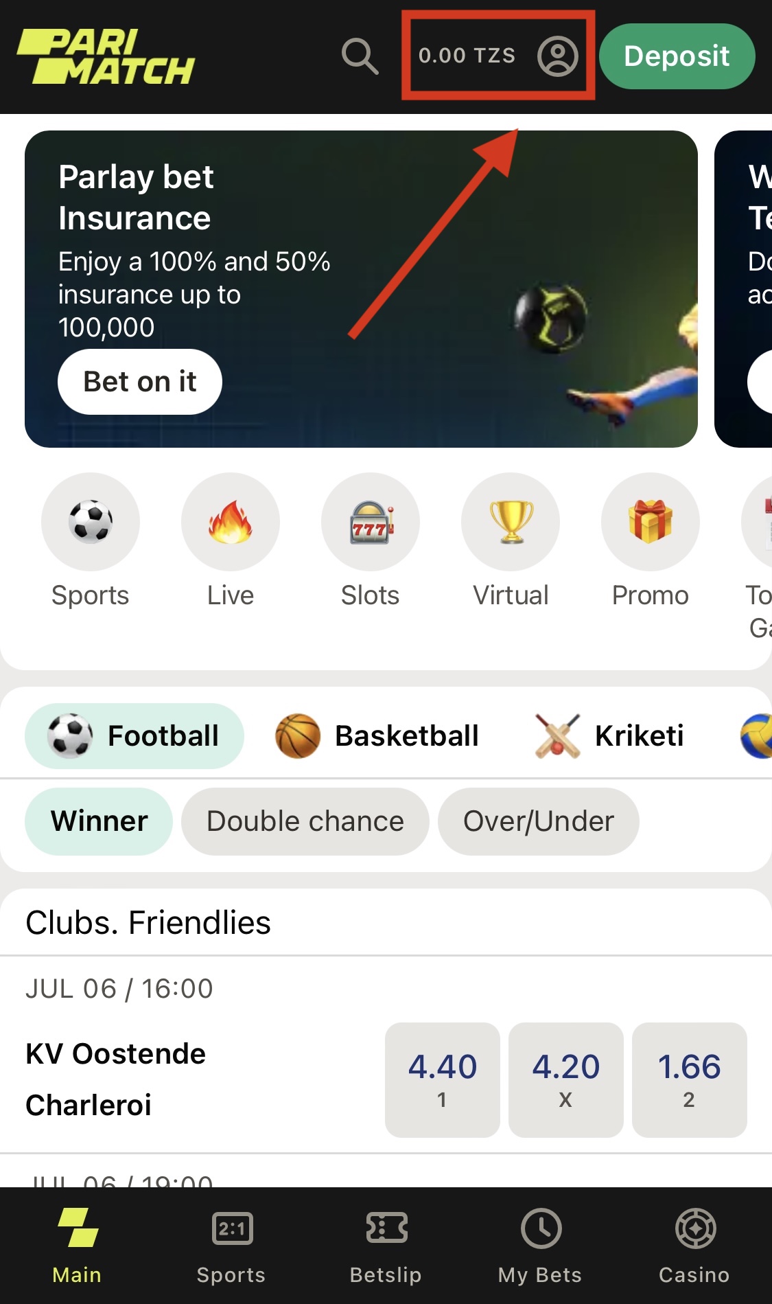 Parimatch Tanzania main page