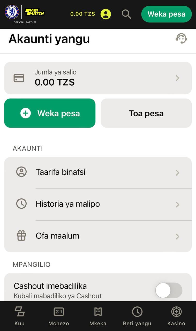 Parimatch akaunti