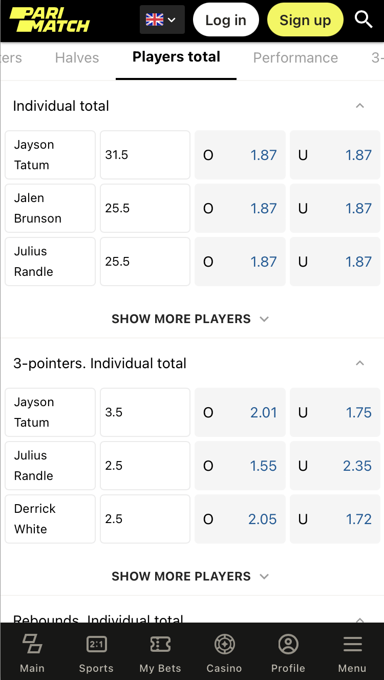 Player Props on Parimatch