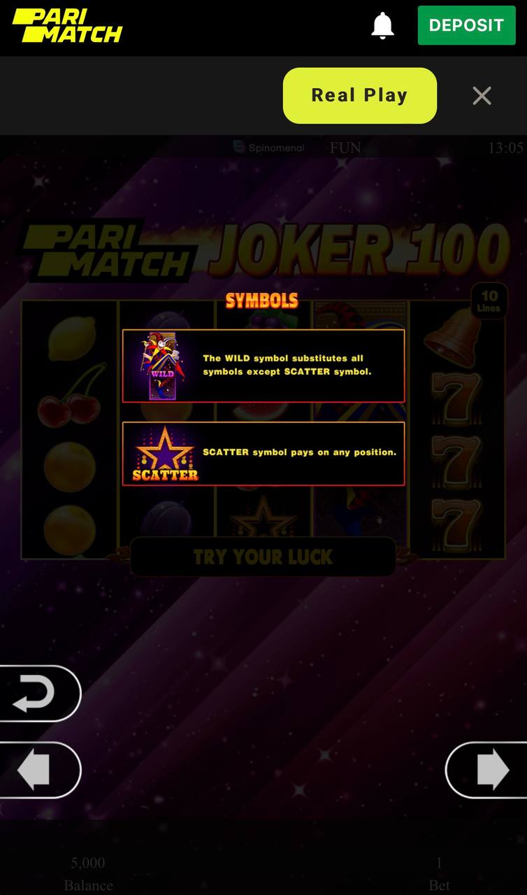 Parimatch Joker 100 bonus symbols