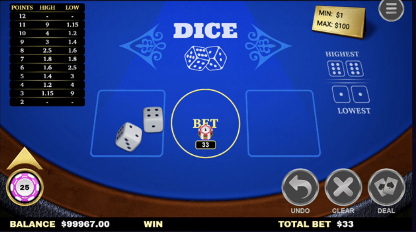 Dices rolled on the left