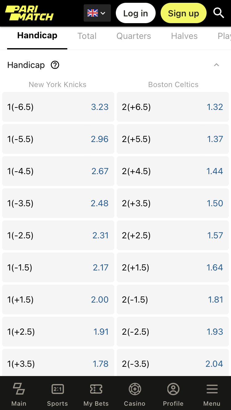 NBA Points Spread on Parimatch