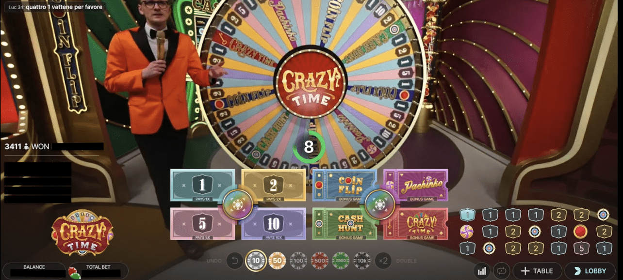 Evolution Crazy Time game's money wheel at Parimatch