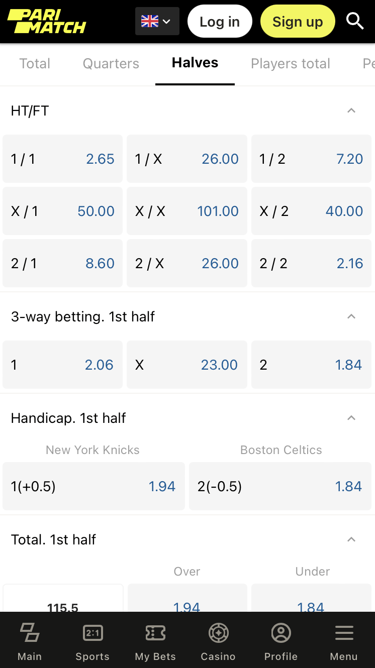 Halftime/Fulltime betting on Parimatch