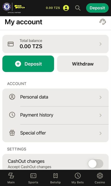 My account page on Parimatch